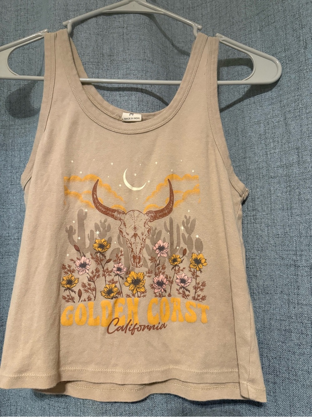 Darling Taupe Graphic Tank with Yellow & Pink Floral Accent